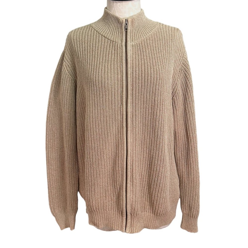 LL.. Bean Men's Cotton Zip Sweater Cardigan Khaki Large